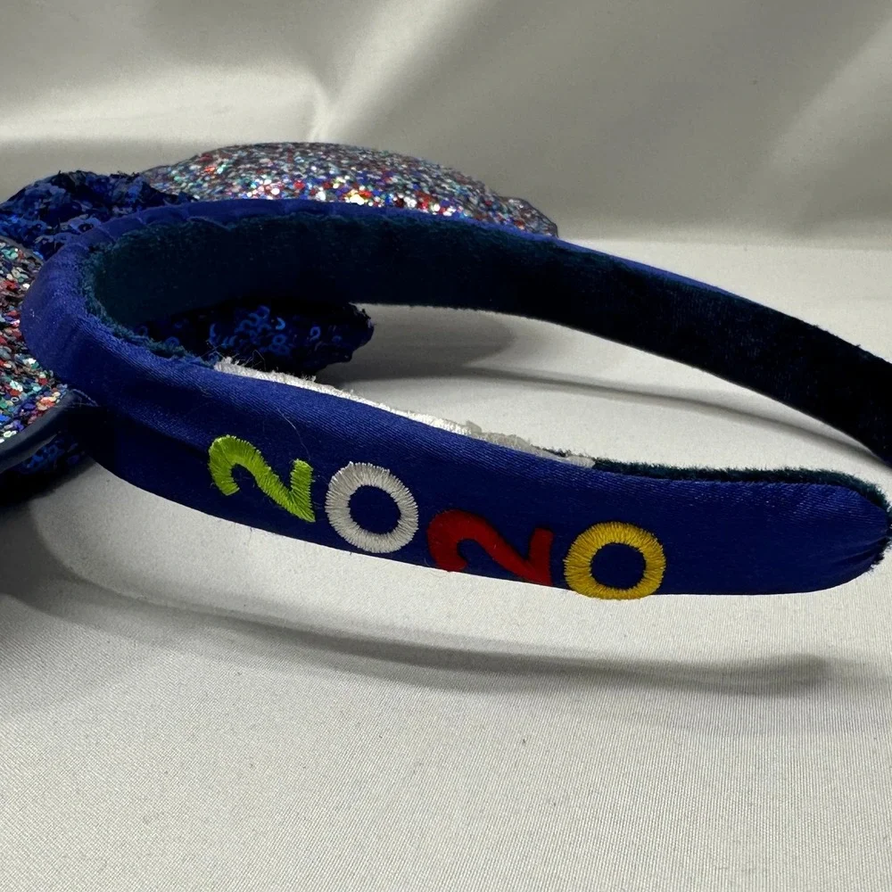 Disney Parks Minnie Mouse 2020 Glitter Ears Blue Sequined Bow‎ Headband